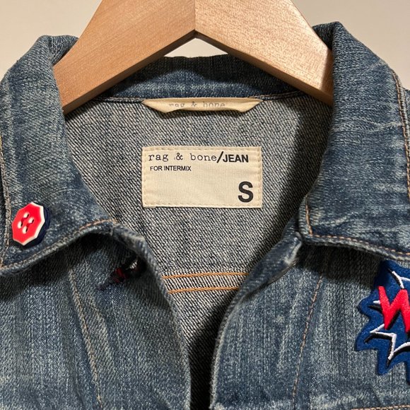 rag & bone/JEAN for Intermix White Leather Sleeve Distressed Jean Jacket S - Picture 2 of 11